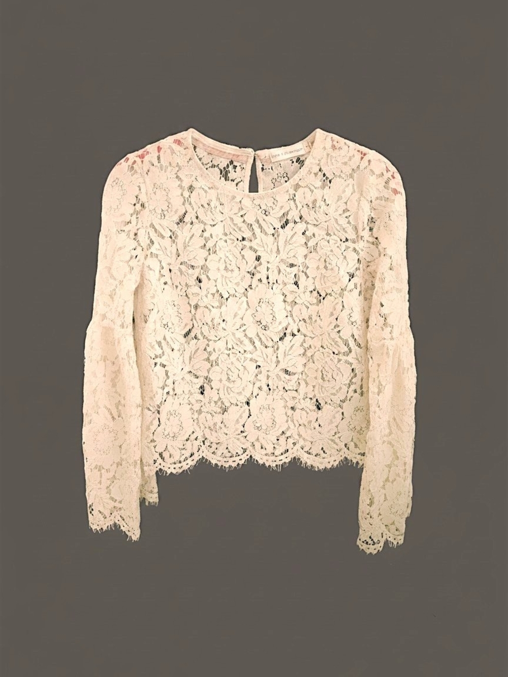 Coco + Jaimeson Cream Floral Lace Blouse Boho Bell Sleeve Top Size Small